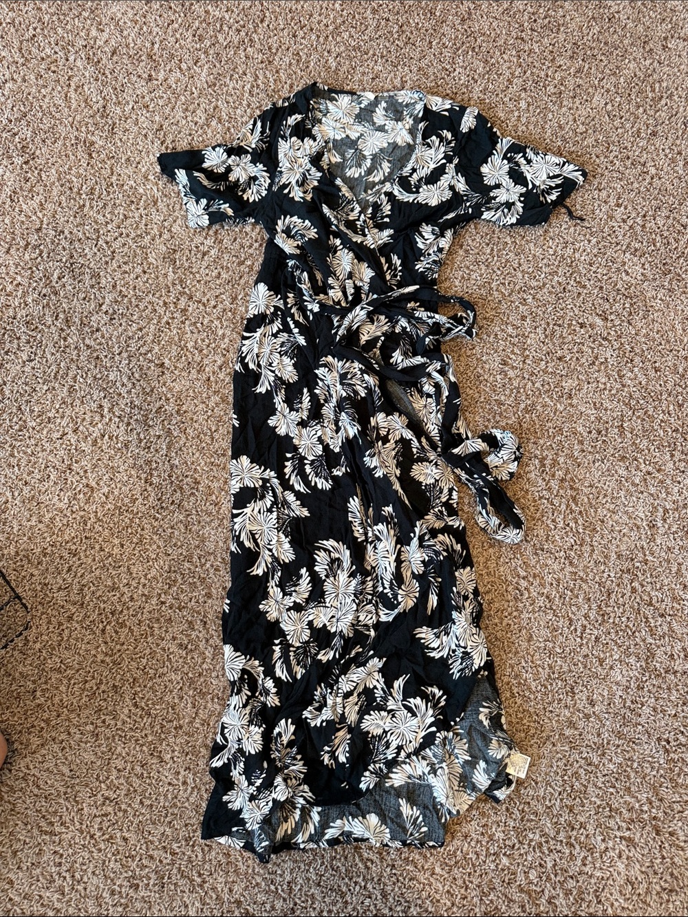 Black & White Floral Wrap Dress - Classic Women's Wrap Dress